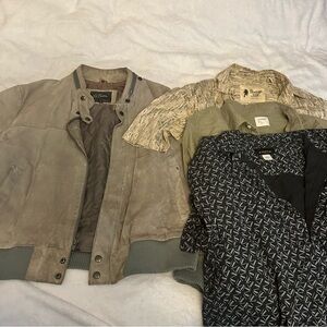 Men's Beige Leather Bomber Jacket